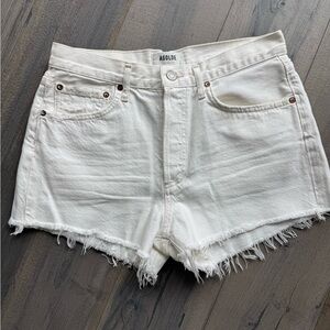 Agolde White Jean Shorts with Raw Hem and Relaxed Fit